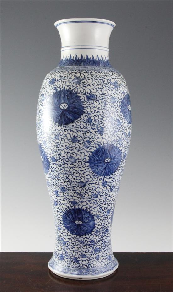 An unusual Chinese Ming-style blue and white slender baluster vase, Kangxi period, 45.5cm